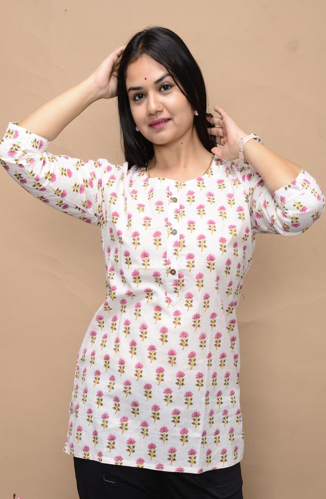 Round Neck Printed Short Kurti