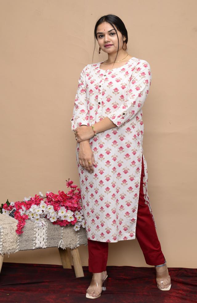 White Floral Printed Kurti