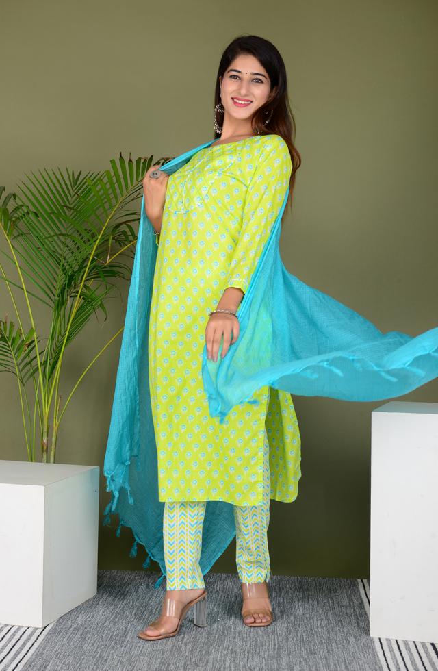 Straight Suit Set In Light Lime Green