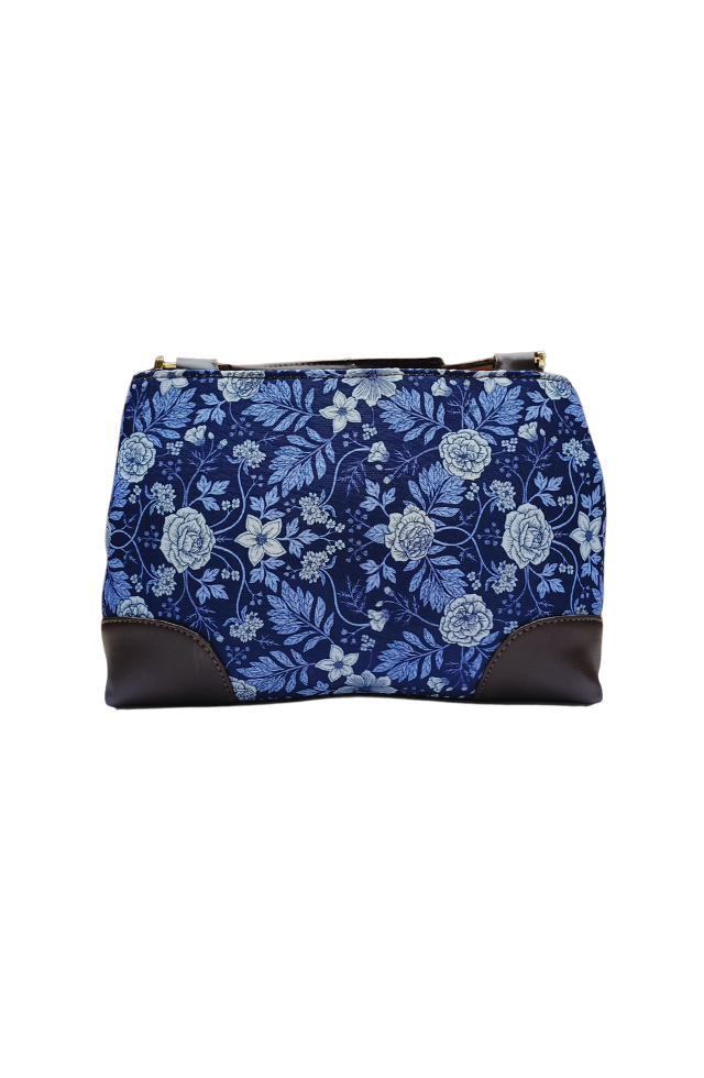 Gorgeous Hand Bag In Blue Colour With Floral Print