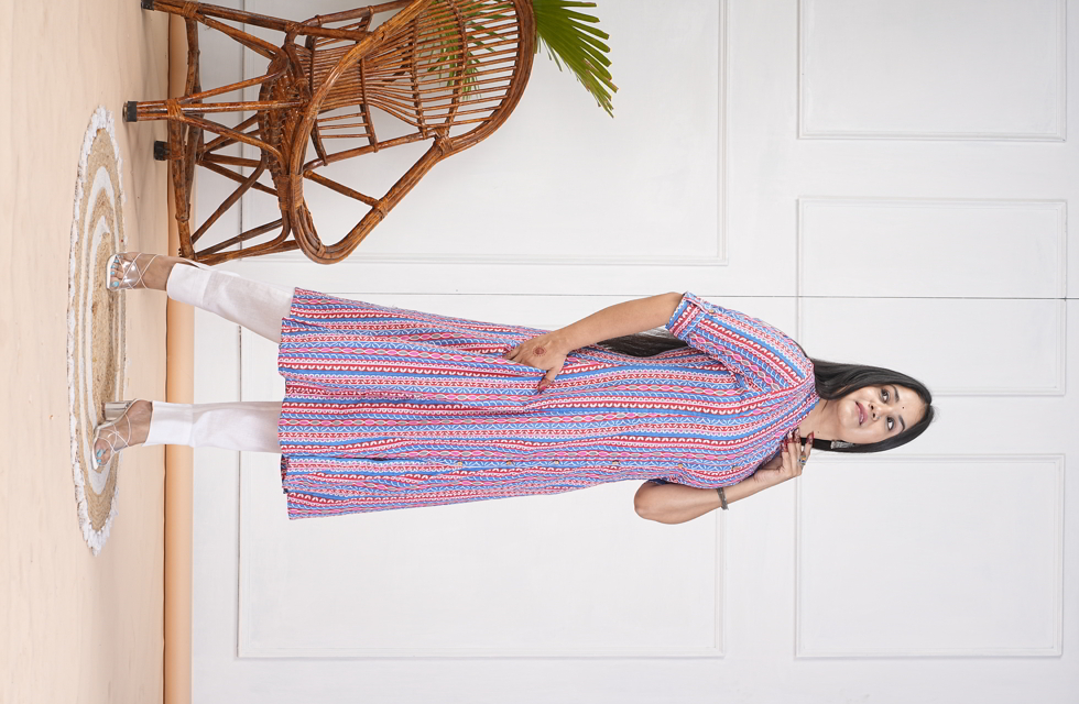 Stunning A-Line Kurti In Deep Sky Blue