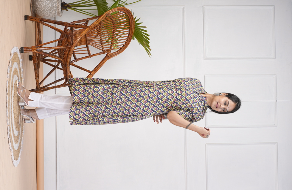 A-Line Kurti In Whale Blue