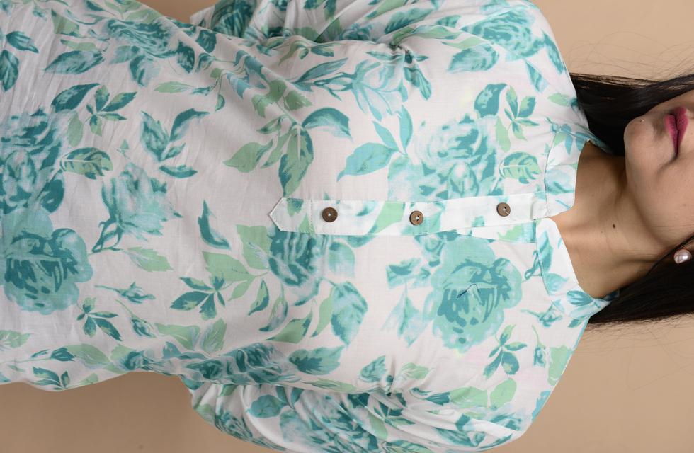Mandarin Collar Cool Printed Short Kurti