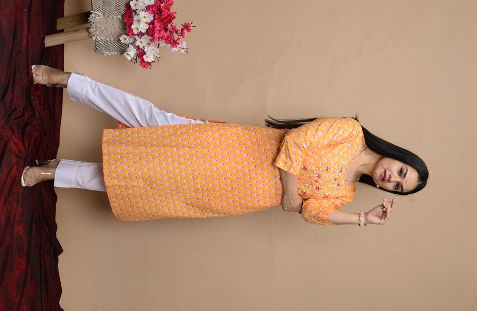 Ethnic Kesariya Kurta For Women