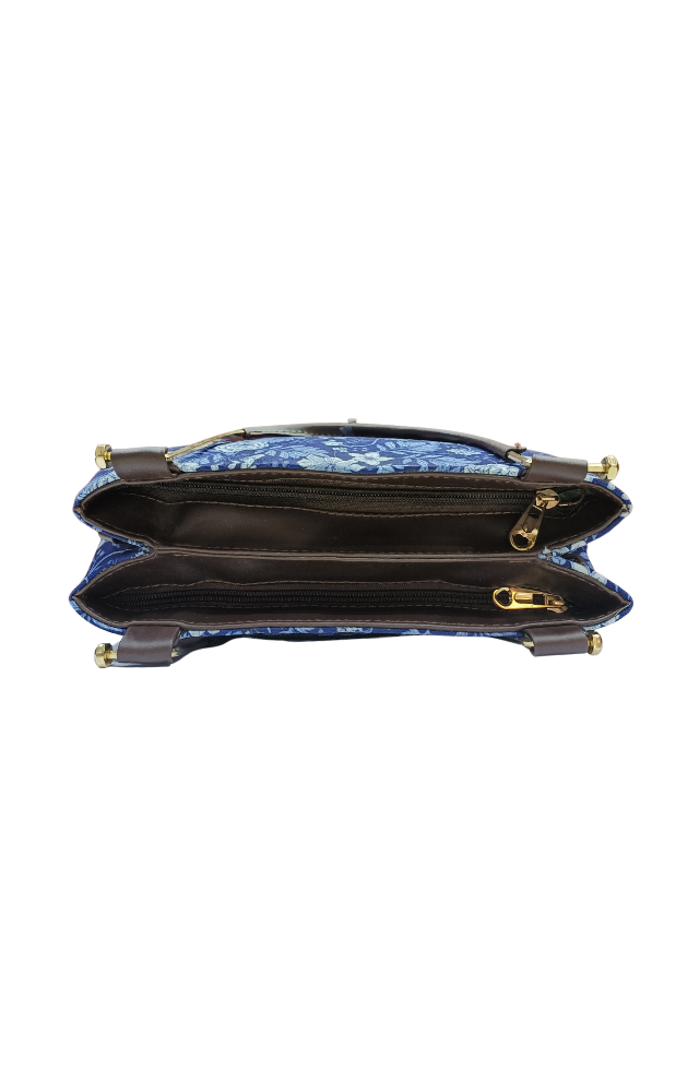 Gorgeous Hand Bag In Blue Colour With Floral Print