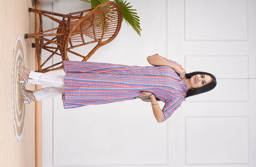 Stunning A-Line Kurti In Deep Sky Blue