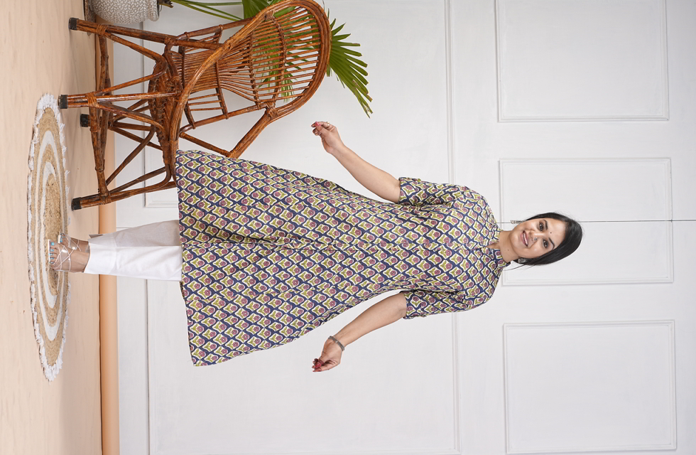 A-Line Kurti In Whale Blue