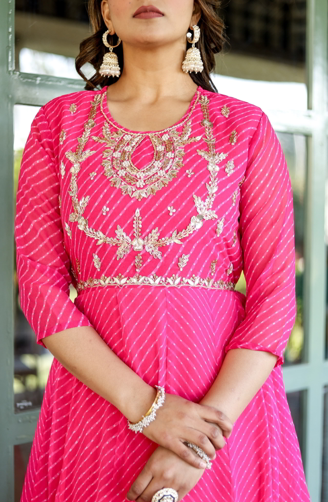 Pure Georgette Long Dress In Pink