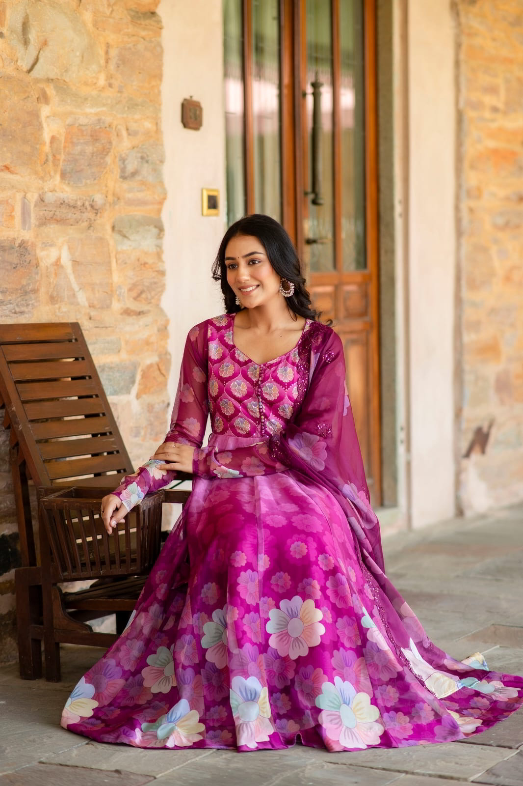 Gourgeous Wine  Anarkali Suit Set