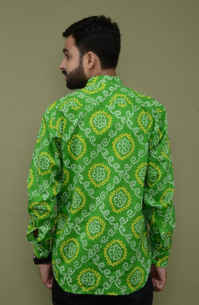pJaipuri Printed Short Kurta In Green Colour