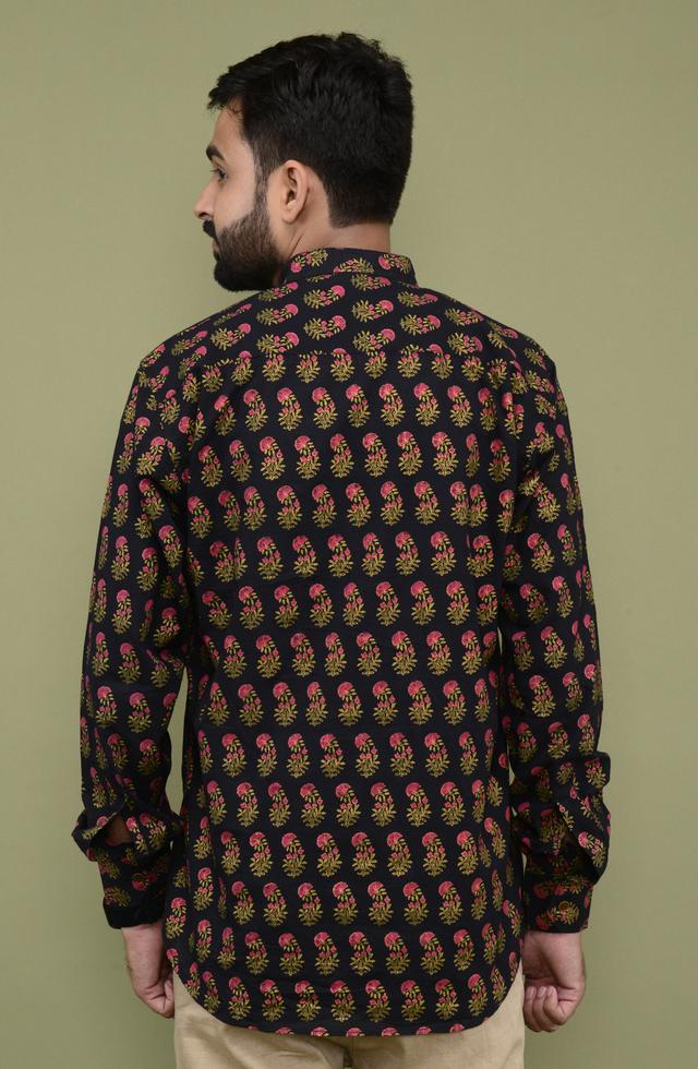 pJaipuri Printed Short Kurta In Black