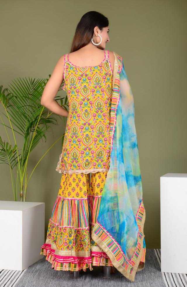 pFabulous Sharara Suit In Mustard Yellow