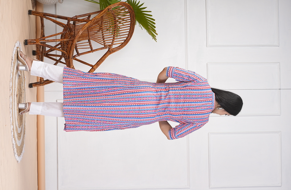 pStunning A-Line Kurti In Deep Sky Blue