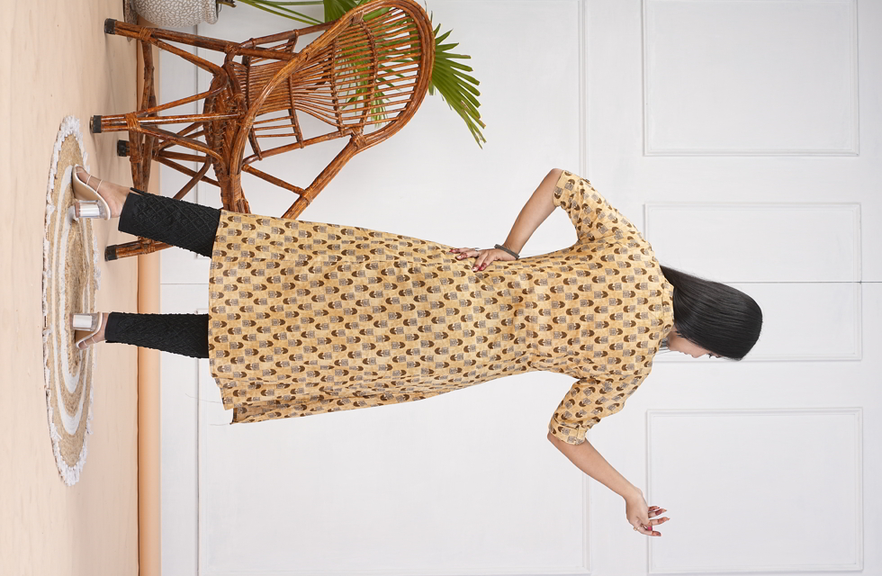 pMustard A-Line Kurti