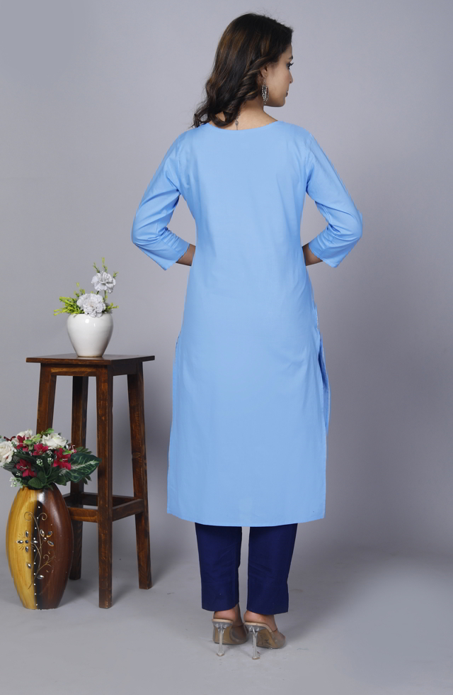 pWomen Embroidered Kurti In Sky Blue
