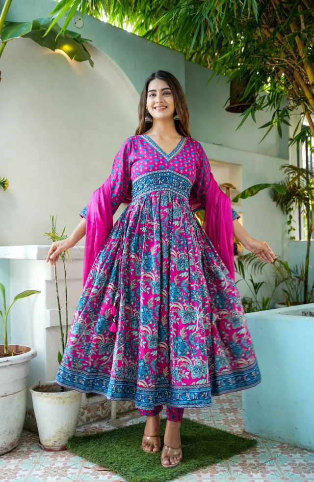 pTrendy Anarkali Suit Set In Hot Pink